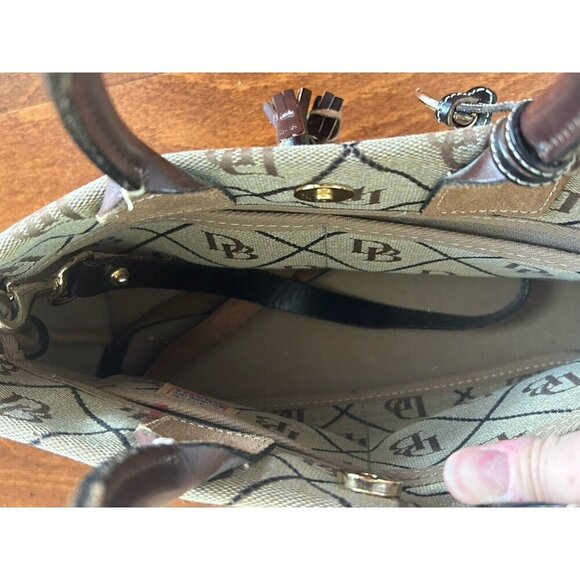Vintage Dooney & Bourke Signature Monogram Small Hand Tote Purse Brown Leather - Picture 12 of 13